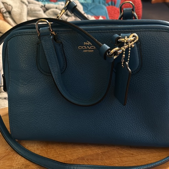 Coach blue mini handbag—new without tags—no issues—pebble leather—10”x9” - Picture 11 of 11